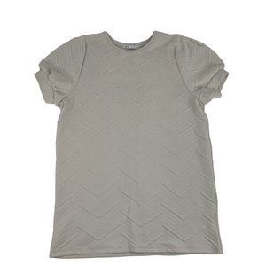 Zara Womens Mini Dress Size Large Beige Chevron Short Sleeve Crew Neck Pullover